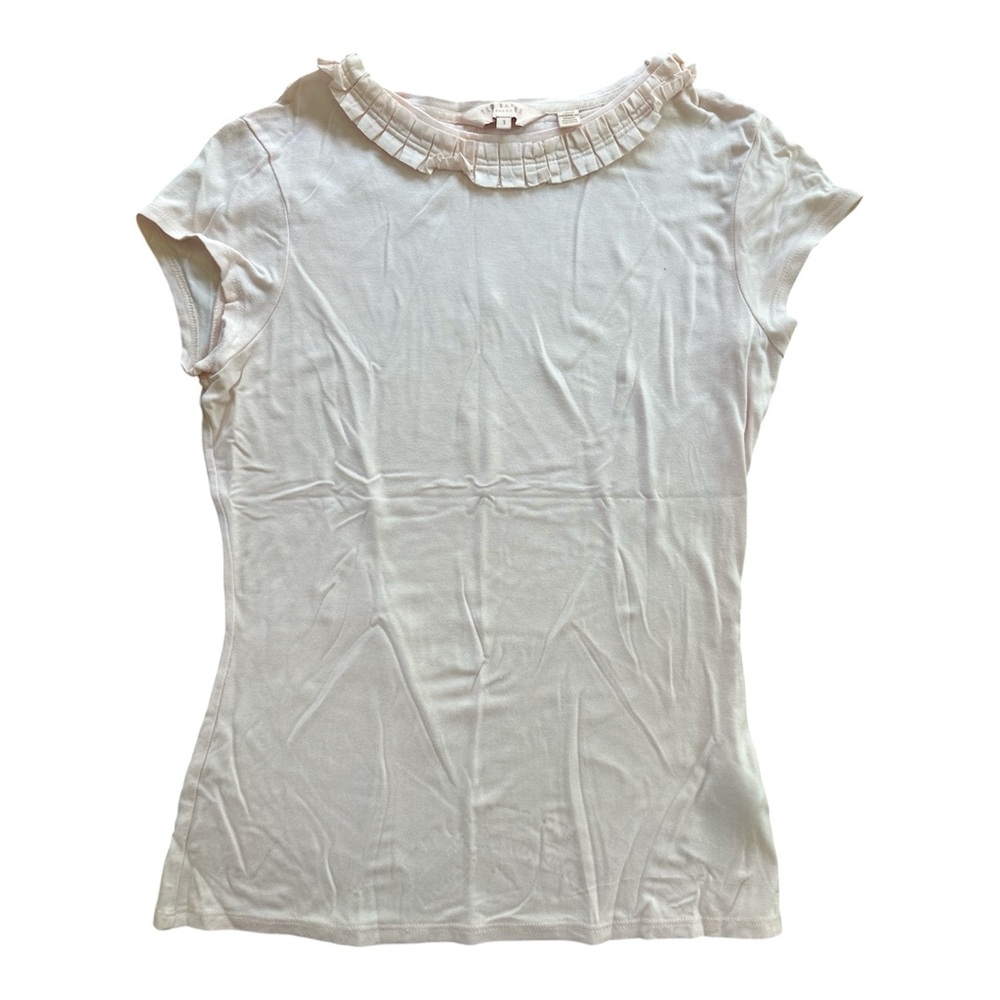 Ted Baker Cream Short Sleeve Top with Ruffled Neckline